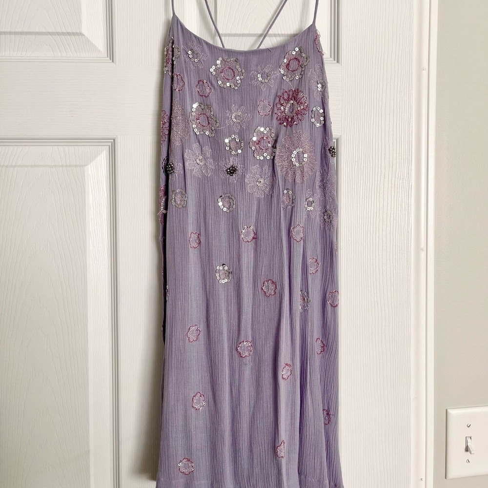 Free People Purple Floral Beaded Mini Dress
